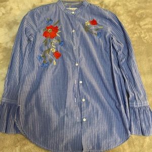 Blue and white striped with flowers